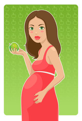 Beautiful smiling pregnant woman with an apple in her hand