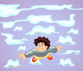 happy boy fly on cloud