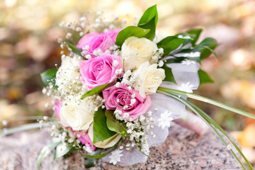 A beautiful bridal bouquet at a wedding party