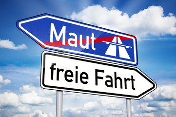 Wegweiser mit Maut und Freie Fahrt