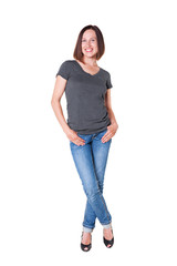 Fototapeta premium smiley slim girl in the t-shirt and jeans