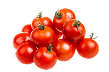 Small cherry tomato on white background close up