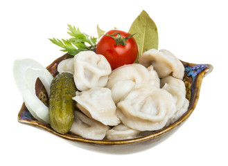 Bowl with traditional russian dish - pelmeni