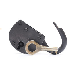 Unlocked lock on white background