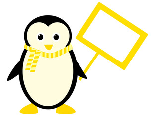 cute penguin holding a sign with place for text