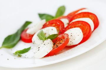 Tomato and mozzarella slices on a plate