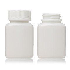 Clean blank plastic bottle closed and open isolated