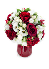 colorful flower bouquet arrangement centerpiece in red vase isol