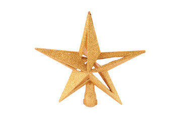 Fototapeta na wymiar Golden glittering star shaped Christmas ornament isolated on whi