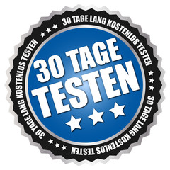 Button "30 Tage testen" Blau/Schwarz/Silber