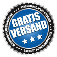 Button "Gratis Versand" Blau/Schwarz/Silber