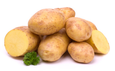 New potato and parsley isolated on white background