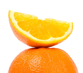 Orange fruit slice on white background