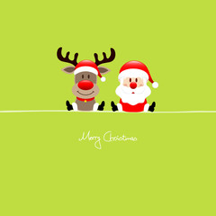 Fototapeta na wymiar Siedząc Rudolph & Santa światło zielone tło
