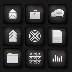 Vector business app icon set on black background. Eps10