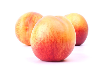 Three nectarines isolated on white background