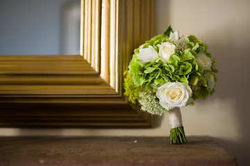 wedding bouquet and mirror