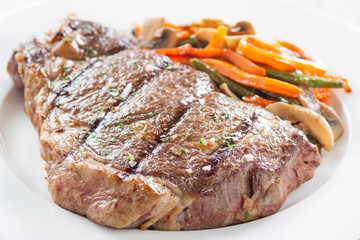 roasted beef steak with fries