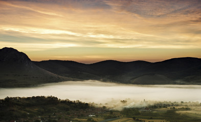 Misty morning over the village