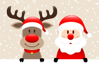 Rudolph & Santa Label Snow Beige - obrazy, fototapety, plakaty