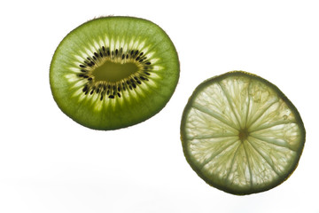 lemon and kiwi fruit isolated on white background