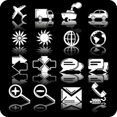 Set of 16 business icons on black background