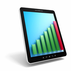 black tablet pc with green success bar graph