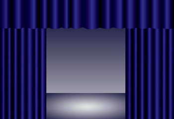 Blue theater curtain with spotlight on stage, EPS10
