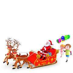 Obraz premium santa and his sleigh with kids