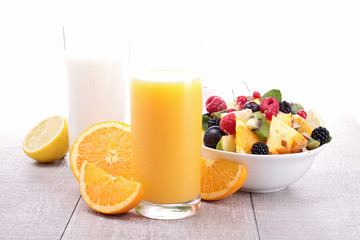 orange juice, fruits and milk