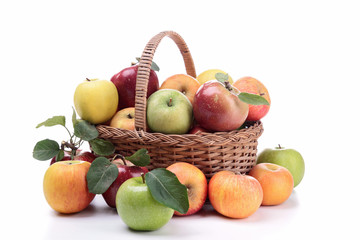 isolated wicker basket with apples