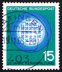 Postage stamp Germany 1964 Nuclear Fission, Hahn and Strassmann