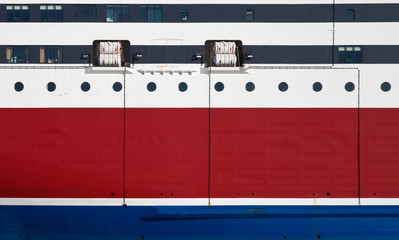 Background texture of red ship's hull with waterline