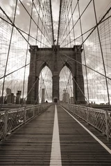 Fotobehang Bestsellers Architectuur Brooklyn Bridge in de Stad van New York. Sepia toon.