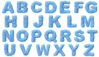 Ice alphabet isolated on white background.