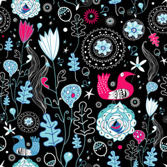 Naklejka premium floral texture with birds