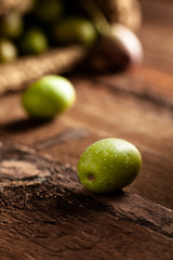 Olives on Wood with Jute Sack