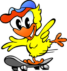 illustration of an cute baby chicken on skateboard