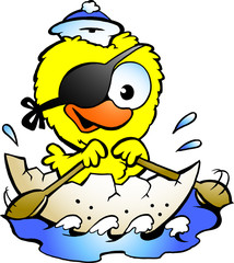 illustration of an cute baby chicken rowing a boat