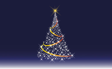 weihnachtsbaum mit gelben band auf blauem hintergrund