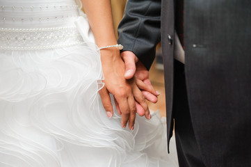Obraz na płótnie Canvas bride and groom to hold hands. loving care