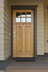 Wooden front door of a home