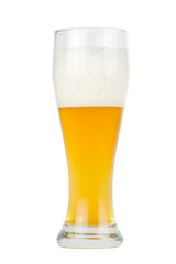 A glass with beer on white