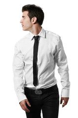 Young handsome male model posing white background studio shot wi