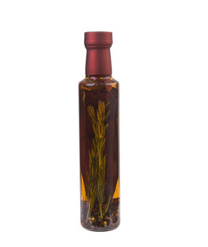 bottle of spicy herb and pepper olive oil, isolated