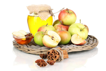 Honey and apples with cinnamon