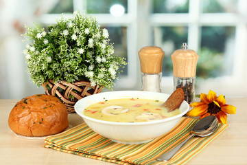 Fragrant soup in white plate