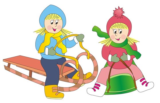 girls on the sled and bobsleigh