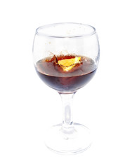 Orange slices fall in cocktail isolated on white background