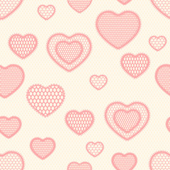 Old lace background, seamless pattern with hearts.
